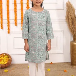 Biglilpeople Girls Ethnic Motifs Printed Pure Cotton Straight Kurta With Trousers-picture-44