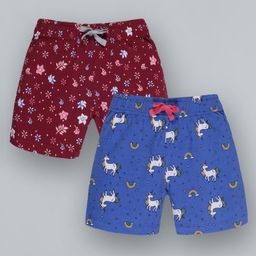 Plum Tree All Over Flower Printed Shorts Pack Of 2 -Blue Red-image-88