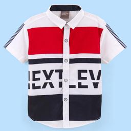 Little Kangaroos Half Sleeves Text Printed Colour Blocked Shirt - Red-image-32