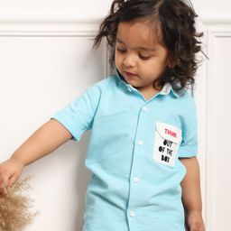 Polka Tots Half Sleeves Think Out Of Box Pocket Printed Shirt - Sky Blue-image-40
