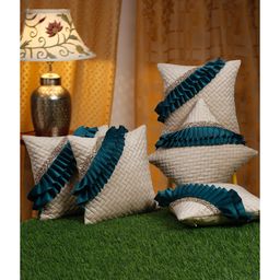 HOSTA HOMES White & Teal 5 Pieces Embellished Square Cushion Covers-image-33
