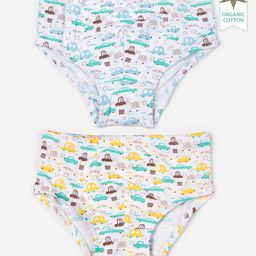 Keebee Organics Pack Of 2 Rolling Cars & Printed Organic Cotton Briefs - White-image-32
