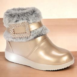 Lil Lollipop Glossy Finished Fur Detailed Boots With LED Light - Golden-image-53