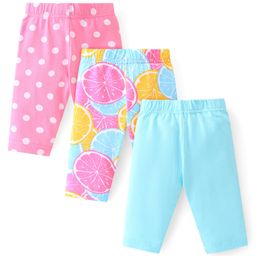 Babyhug Cotton Lycra Knit Three Fourth Legging Polka Dot Print Pack of 3 - Pink & Blue-image-77