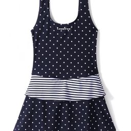 LOBSTER  Sleeveless Frock Swimsuit with Striped & Polka Dot Print - Black-image-88