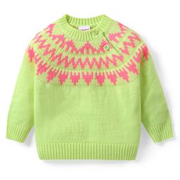 Babyhug Knit Full Sleeves Sweater Chevron Design -Neon Green-image-91