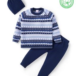 Babyhug Cotton Knit Full Raglan Sleeves Aztec Printed Sweater Set with Cap - Navy Blue-image-75