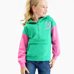 Primo Gino 100% Cotton Knit Full Sleeves Hooded Sweatjacket With Heart Print & Kangaroo Pocket - Green-image-14