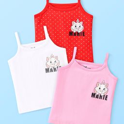 Babyhug Disney Interlock Knit Singlet Sleeves Slips with Aristocats Marie Graphics & Badge Detailingpack of 3 - Pink White & Red-image-24