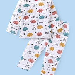 Babyhug Knit Full Sleeves Winter Night Suit Rainbow Print - White-image-80
