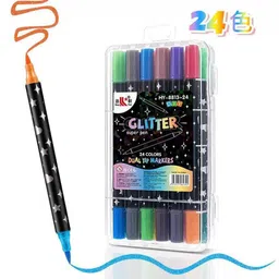 SUPER TOY 24 Color Shades Art Marker Glitter Brush Pen Set Soft Dual Tip Water-based Shimmer Colors Sketch Pen for Kids Adults DIY Greeting Birthday Cards Scrapbook (12 Pen = 24 Colours)-picture-3