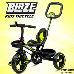 Tricycle with Parenta Push Handle BIS Certified Non Slip Pedals Easy Grip Handles Safety harness Foldable Footrest Storage Basket Easy Assembly - Green-17