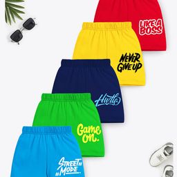 Trampoline Cotton Blend Pack Of 5 Never Give Up & Game On Printed Shorts - Multi Colour-image-15