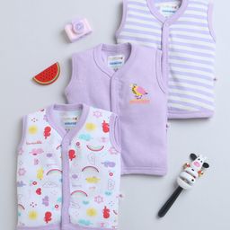 BUMZEE Cotton Woven Sleeveless Jhablas With Floral & Striped Print Pack Of 3 - Lavender-image-68