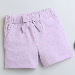BUMZEE Cotton Woven Above Knee Length Shorts Hearts Print & Bow Applique - Lavender-image-88