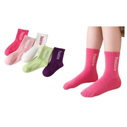 MOMISY Cotton Pack Of 5 Positive Text Designed Tube Socks - Multi Colour-image-74
