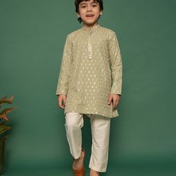 Vastramay Rayon Full Sleeves Floral Embroidered Sequins Embellished Kurta Pyjama Set - Pista Green-image-73