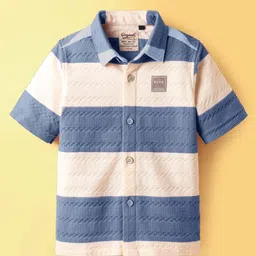 Ruff Cotton Knit Half Sleeves Shirt WithStriped Print - Blue-image-75