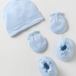 Bubble Pop Cotton Knit Solid Color Cap Mitten & Booties Set - Diameter 10 cm-image-48