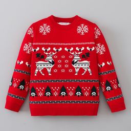 Mark & Mia Viscose Full Sleeves Pullover Sweater with Christmas Reindeer Fair Isle Print - Red-picture-18