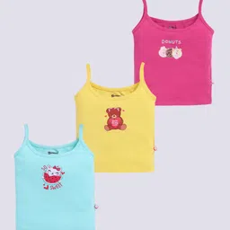 MooNKids Infant Kids Pack Of 3 Printed Cotton Basic Vests MK_Slip_3 p.blu fucsia ylw-34