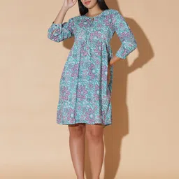 MOSHI Floral Print Tie-Up Neck Fit & Flare Dress-image-36