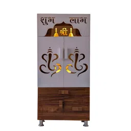 Old Wolf Furniture Brown Engineered Wood LED Light Home Temple With Door-image-29