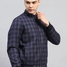 Monte Carlo Men Checked Mock Collar Long Sleeves Zipped Open Front Winter Jacket image 5
