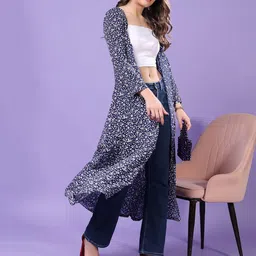 Moda Rapido Floral Printed Long Sleeves Open Front Longline Shrug-17