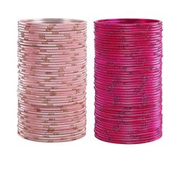 Guddan Set of 96 Peach & Rani Metal Bangles-image-95