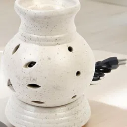 Kraftlik Handicrafts White & Grey 2 Pieces Ceramic Aroma Oil Diffuser with Aroma Oil-63