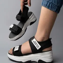 Shoetopia Kids Black & White Floater Sandals-image-72