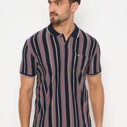 Duke Purple Blended Regular Fit Striped Polo T-Shirt-picture-6