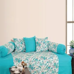 Swayam Shades of Paradise Turquoise Cotton 240 TC, Diwan Set of 6-6
