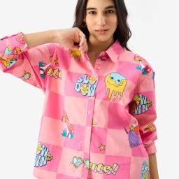 The Souled Store Pink Printed Boyfriend Shirt-image-39