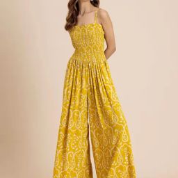 Moomaya Yellow Printed Jumpsuit-image-4