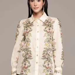 Label Ritu Kumar Off White Cotton Loose Fit Floral Print Shirt-image-51