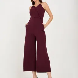 Miss Chase Wine Polyester Solid Sleeveless Jumpsuit-picture-7