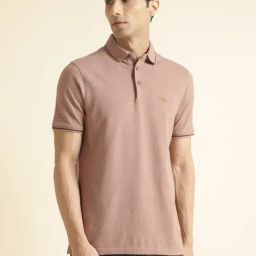 ANDAMEN Khaki Melange Regular Fit Polo T-Shirt-image-60