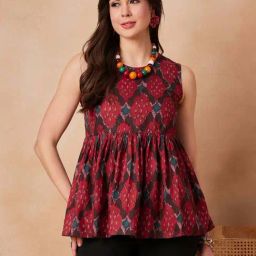 Inweave Red Cotton Printed Top-image-6