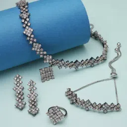 Zeneme Rose Gold Plated AD Jewellery Set-image-83