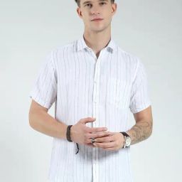Monte Carlo White Regular Fit Stripes Shirt-image-31