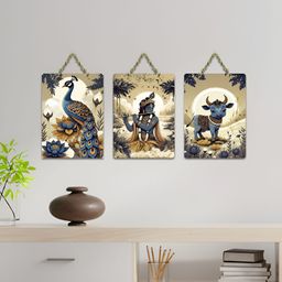 ArtVibes Blue & Beige 3 Pieces Printed Wooden Wall Hanging Decors-image-62