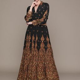 Ritu Kumar Ethnic Motifs Print Crepe Shirt Maxi Dress-image-32