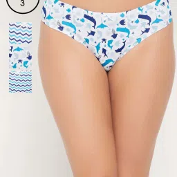 Clovia Cotton Pack of 3 Low Waist Printed Thong with Inner Elastic image 1
