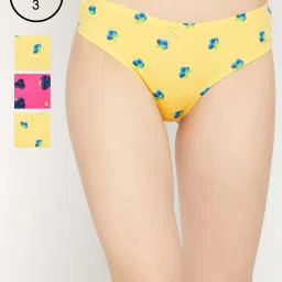 Clovia Cotton Pack of 3 Low Waist Printed Thong with Inner Elastic image 1