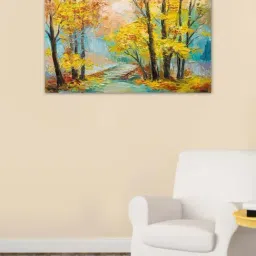 999store Yellow & Blue Abstract Colorful Autumn Forest Canvas Painting-23