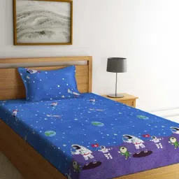 Klotthe Printed Blue & Purple 210 TC Cotton Blend Single Bedsheet with 1 Pillow Cover-image-55