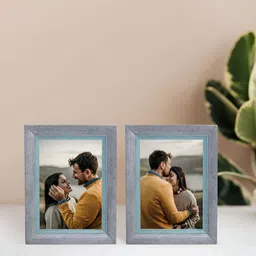 Golden Peacock Set Of 2 Rectangular Solid Table-Top Photo Frames - Blue Colour image 1