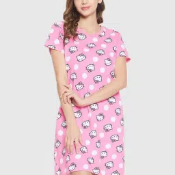 Clovia Pink Graphic Print Night Dress-image-61